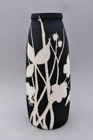 Black And White Pot Painting Ideas Black And White Hand Painted And Carved Ceramic Vase Floral Black And White Vase Pottery Art Carving