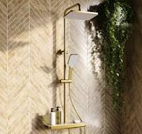 Brushed Brass Thermostatic Mixer Shower Set with Push Button ...