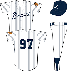 The home suits were back to basic white but with generous red, white and blue striping on the collar, sleeve ends and the new beltless waistband. Atlanta Braves Home Uniform National League Nl Chris Creamer S Sports Logos Page Sportslogos Net