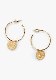 For Statement Style This Season Our Roman Hoop Coin Earrings Are The Ultimate Answer The Large Hoops Beautifully Offset The Em Coin Earrings Jewelry Earrings