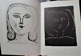 Estimation Lithographie signée picasso tête de femme stylisée fond noir 1945