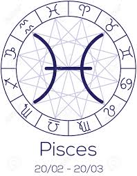 zodiac sign pisces astrological symbol in wheel with polygonal