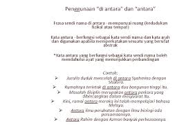 Pembelajaran ini menerangkan berkenaan pola ayat yang terdiri daripada frasa nama, frasa kerja, frasa adjektif dan frasa sendi nama. Kesalahankesalahan Umum Penggunaan Bahasa Melayu Kata Sendi Nama