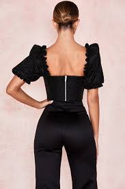 Clothing Tops Amare Black Sparkle Puff Sleeve Corset Mini Black Dress Black Sparkle Classy Outfits