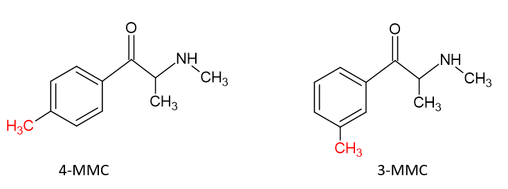 Structural comparison of 4-MMC and 3-MMC isomers, AI generated