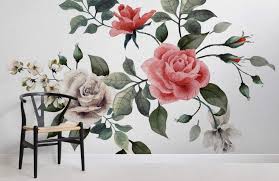 Red flowers under grey sky wallpapers for lenovo s820. Vintage Red White Rose Wallpaper Mural Hovia Nz