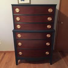 Stacked Bow Front Mahogany Dresser In Midnight Azure And Black Cherry Chairishedfurnishing Restaining Furniture Wood Furniture Design Furniture Inspiration