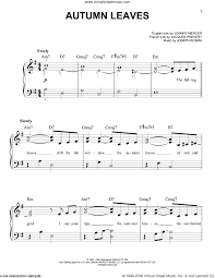 Mercer Autumn Leaves Sheet Music For Piano Solo Pdf Sheet Music Piano Sheet Music Music Chords
