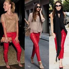 Calça Vermelha Combina Com Que Cor De Blusa De Couro Leggings Vermelhas Look Calca Vermelha Jeans Vermelho Feminino