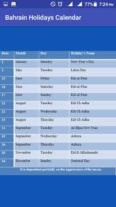 The list of public holidays below is therefore not yet official. Bahrain Holidays Calendar For Android Apk Download