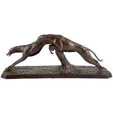 Art Deco Bronze Sculpture Greyhound Dog Racing By Charles 1930 France Deco Bronzes Grey Hound Dog French Art Deco