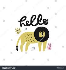 Cute Lion Hand Drawn Illustration African Predator Cartoon Character Hello Lettering Rainforest Savanna How To Draw Hands Drawing Illustration Cute Lion