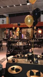 Black And Gold Table Decor Gold Birthday Party 80th Birthday Party Birthday Party Centerpieces