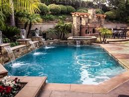 Pool With Waterfalls Modern Patio Palm Trees Pergola Fireplace Pool Waterfall Backyard Pool Landscaping Swimming Pools Backyard