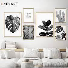 Minimalist Nordic Poster Black White Plant Leaf Canvas Wall Art Scandinavian Decorative Print Painti Wall Art Living Room Living Room Art Living Room Pictures