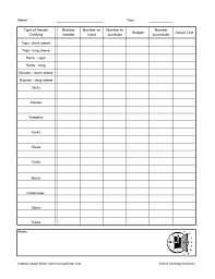 Clothing Inventory Sheet School Outfits Clothes Sock Shoes