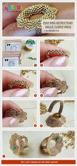Put another bead through one end of the thread and cross that bead with the other end of the thread as done in the previous step. Bead Ring Instructions Unique Flower Rings Jewelry Crafts Jewelry Patterns Diy Crafts Jewelry