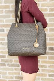 Black And Brown Mk Purse Michael Kors Jet Set Chain Large Shoulder Tote Brown Mk Signature Acorn Mk Tradesy Ha Handbags Michael Kors Designer Bags Michael Kors Michael Kors Jet Set