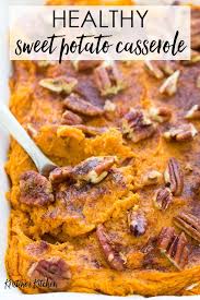 This Healthy Sweet Potato Casserole Is A Lighter Version Of The Clas Sweet Potato Casserole Healthy Stuffed Sweet Potato Healthy Sweet Potato Recipes Casserole