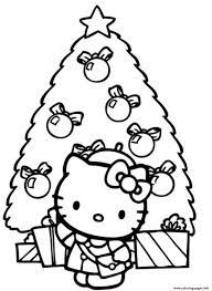 A fun adorable and very happy hello kitty coloring page. Christmas Tree Hello Kitty Coloring Pages Printable