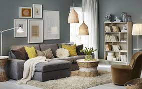 One stylish way to use these hues together is by mixing materials and textures, and by adding fun bursts of color. Nappali Galeria Ikea Living Room Living Dining Room Living Room Grey