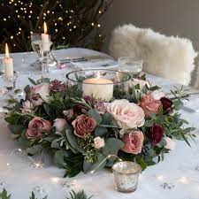 Country christmas, rustic christmas, christmas floral arrangement, farmhouse christmas, farmhouse flower arrangement, christmas flowers. Woodland Antique Fresh Rose Table Wreath Christmas Wedding Centerpieces Wedding Floral Centerpieces Wedding Centerpieces