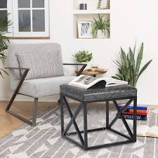 Removable olefin fabric cushions on each ottoman; Buy Adeco 18 Inch Square Ottoman Foot Rest Foot Stool With Gray Pu Cushion Ottoman Coffee Table Industrial Bar Stool Vanity Stool Ottoman Stool With Black Metal Frame Online In Turkey B092db5v85