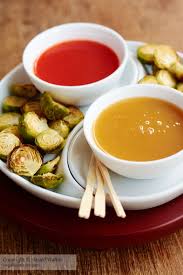 The best ever garlic roasted brussels sprouts. Roasted Brussels Sprouts With Salted Caramel Dip And Sweet Chili Sauce Vegalicious Recipes