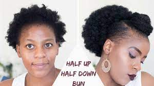 How To Half Up Half Down Bun On Short Natural Hair Natural Hair Styles Nat Quick Natural Hair Styles Short Natural Hair Styles Natural Hair Styles Easy