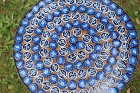 Round Bottle Cap Endtable Man Cave Table Custom Made Table By Weldedbysheldon On Etsy Https Www Etsy Bottle Cap Crafts Beer Cap Table Bottle Cap Projects