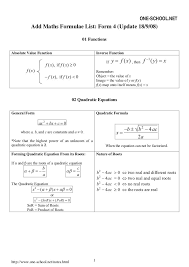 One School Net Add Maths Formulae List Form 4 Update 18 9 08 Maths Formulas List Math Formulas Math