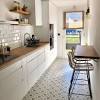 A galley kitchen usually features units on both walls, with a corridor running down the middle. 1