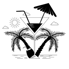 Beach clip art black & white. Black And White Tropical Beach And Drinks Stock Vector Illustration Of Tropical White 113081227