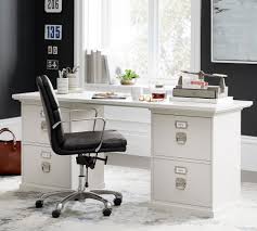 The design of the white table top and metal frame is very simple. Bedford Rectangular Desk Antique White Pottery Barn Canada