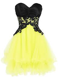 Yellow Black Block Strapless Lacy Homecoming Dress White Cocktail Dress Short Homecoming Dress Junior Party Dresses