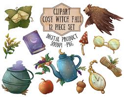 Cosy Fall Witch Clipart Fall Clipart Witchy Clipart Autumn Scrapbooking Cozy Teatime Whimsical Fall Digital Scrapbooking Witchy Forest Witch Clipart Fall Scrapbook Clip Art