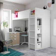 Hochbett auch als normales bett umbaubar v thuka lattenrost in. Smastad Hochbett Weiss Birke Mit Schreibtisch 4 Schubladen Ikea Deutschland