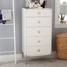 Mdesign vertical dresser storage tower. Malone Campaign 5 Drawer Tall Dresser White Lacquer