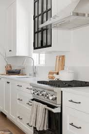 The white shakers smooth matte white texture is so clean, consistent. Black And White Cabinets With Glass Panels Transitional Kitchen