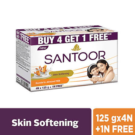 Santoor Bathing Soap Sandal And Almond Milk 125 Gm