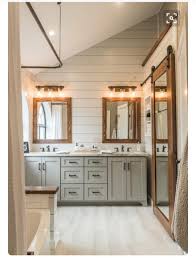 Love The Vaulted Ceiling In The Farmhouse Style Bathroom The Shiplap Is Also Beauti Modern Farmhouse Bathroom Farmhouse Master Bathroom Bathroom Before After