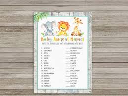 Jungle Baby Animal Names Game Safari Baby Shower Game Jungle Etsy Baby Animal Names Baby Animal Name Game Jungle Baby Shower