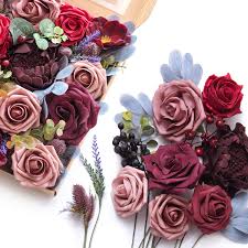 #1 brand in french styled artificial flowers, real looking and inexpensive. Ling S Moment Artificial Flowers Combo Bold Burgundy Wedding Decorations Flowers With Filler Greenery For Diy Bouquets Buy Online In Bahrain At Desertcart 176386701