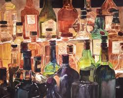 Liquor Bottle Painting Whiskey Bottles Painting Pound Ridge Etsy Painting Man Cave Art Bottle Painting