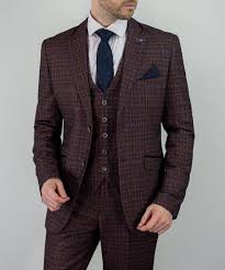 Designed in a perfect fit, our men's 3 piece suits in slim, tailored & regular are ideal for those special occasions. Men S Check 3 Piece Wine Burgundy Tweed Suit Buy Online Mr Munro