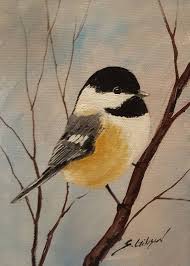 Acrylic Bird Paintings On Canvas Black Capped Chickadee Bird Paintings On Canvas Painting Folk Art Painting