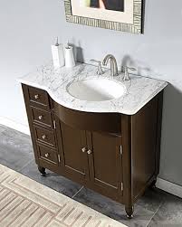 Teak, mahogany, wood, stainless steel 38 Inch Modern Single Bathroom Vanity With White Marble