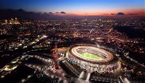 Get a 26.000 second aerial view of olympic stadium, stock footage at 25fps. West Ham United Stadium London Building E Architect