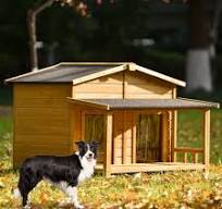 Large Wooden Dog House Outdoor / Indoor Dog Crate, Cabin Style, With Porch,  2 Doors