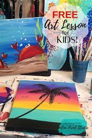 Free Kids Paint Lesson Beach Art Painting Tree Painting Painting For Kids